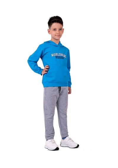 Mnk Baby & Kids Erkek Çocuk Worldwide Winner Nakışlı Kanguru Cepli Kapüşonlu Eşofman Takımı Mavi