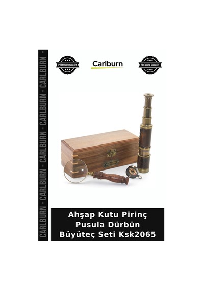 Özel Üretim Dekoratif Koleksiyon Hediyelik Ahşap Kutu Pirinç Pusula, Dürbün, Büyüteç, Seti Ksk2065