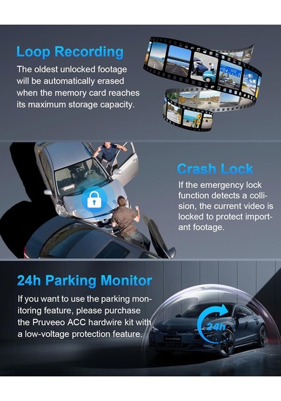 Pruveeo Dash Cam, 4 Kanallı Kamera Fhd 1080px4, Ön, Sol, Sağ Ve Arka, Ön Ve Arka İç, Dahili Gps Wifi, 256 Gb Max,