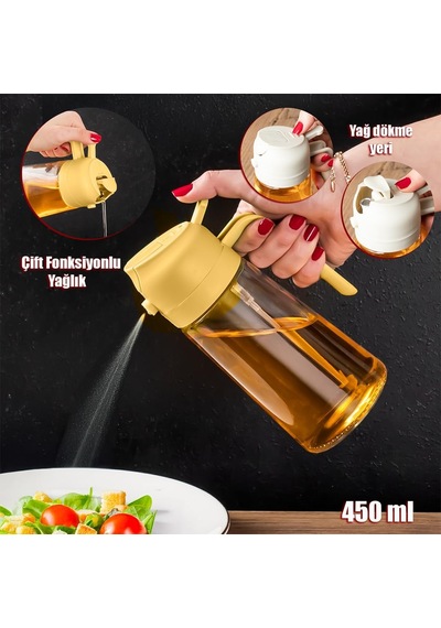 Alk-1900 Çok Amaçlı Cam Sprey Şişe -yağdanlık Limon Sirke Sos Püskürtücü, Sızdırmaz Yağdanlık Sarı Diğer