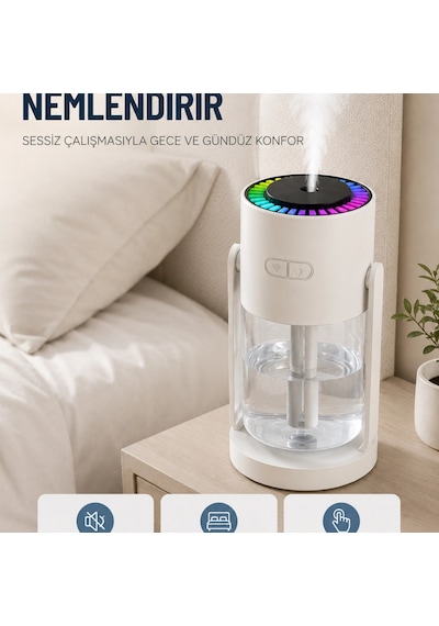 Taşınabilir Hava Nemlendirici Led Işıklı Şeffaf Hazneli Ev Ofis Yatak Odası Nemlendirme Cihazı