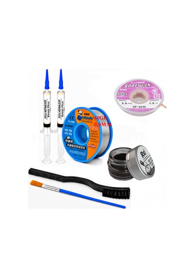 Lehimleme Seti 0,8 Mm 40 Gr Lehim Teli 2 Li Flux Cp-2015 Lehim Fitili Havya Ucu Temizleme Kremi 2fırça Seti St23
