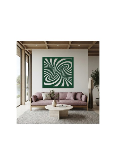 Optik İllüzyon Metal Duvar Tablosu - Metal Duvar Sanatı - Duvar Dekoru - 50 X 50 Cm Yeşil