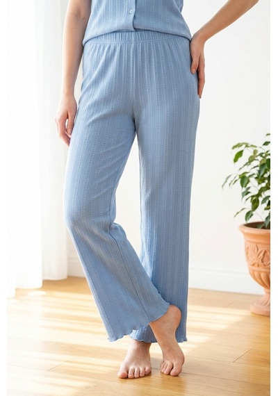 Mataş Kadın Ayıcık Desenli Bambu Viskon Kısa Kollu Yumuşak Soft Örme Pijama Takımı Mavi