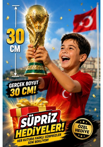 Süpriz Hediyeli Dünya Kupası 30 Cm Gold Kaplama Ve Yeşil Şeritlerle Altın