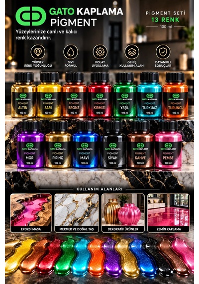 Gato Kaplama Solvent Bazlı Transparan Sıvı Pigment Boya Seti 13 Renk X 100 Ml Renklendirici