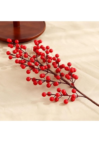 Yapay Çiçek Kokina Uzun Dal 63cm Yılbaşı Çiçeği Red Berry