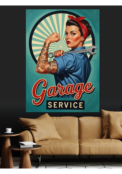 Retro Tamirci Kadın Posteri Dekoratif Kanvas - Mdf Ahşap Tablo