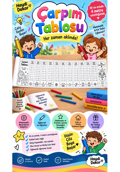 Haydi Dekor Eğlenceli Çarpım Tablosu Eğitim Rulosu 30 Cm X 4 Metre 1 Den 10 A Çarpma Işlemleri Ilkokul Matematik Öğrenme Ve Eğlenme Rulosu 1 Adet