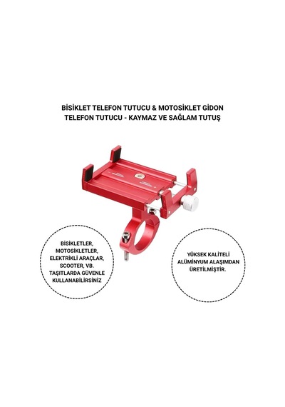 Polham Pro Seri Gidon Uyumlu Motorsiklet Telefon Tutucu, Bisiklet, Scooter Uyumlu Sıkıştırmalı Tutucu Siyah