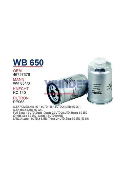 WUNDER WB650 Mazot Filtresi Doblo Freemont Ducato / Boxer