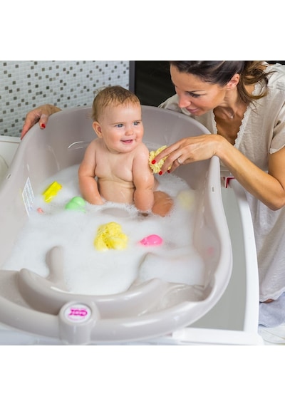 Okbaby Bebek Banyo Seti Onda Evolution Dijital Termometreli Çift Yönlü Küvet + Hippo Duş Şapkası A.gri