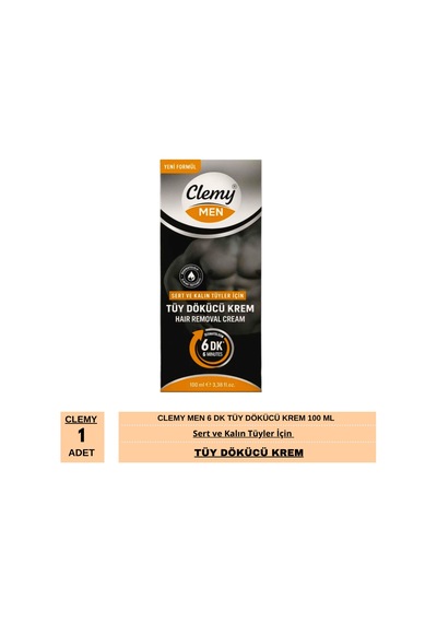 Clemy Men 6 Dk Tüy Dökücü Krem Sert Ve Kalın Tüyler İçin 100 Ml