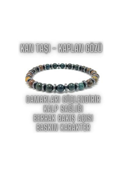 Sertifikalı Kan Taşı Kaplan Gözü Doğal Taş Bileklik 6mm Misinalı Çok Renkli