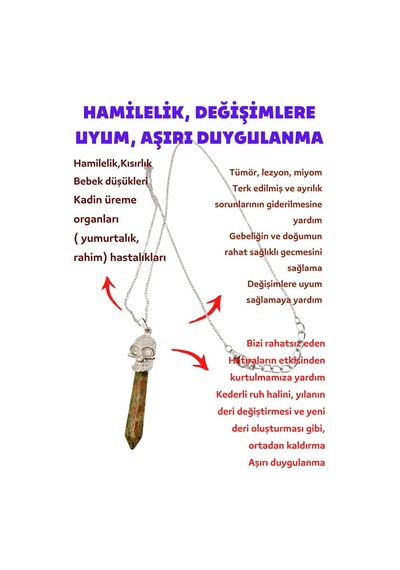Sertifikalı Unakit Doğal Taş Pandül Kesim Kolye Kurukafa Detaylı Çok REnkli