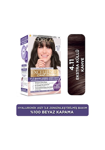 L Oréal Paris Excellence Cool Creme 4.11 Ekstra Küllü Kahve Saç Boyası