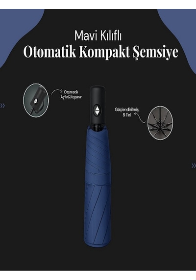 Mavi Kılıflı Otomatik Kompakt Şemsiyee Lacivert - Mavi