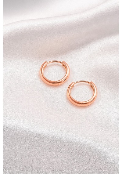Çekirdekjewelry 925 Ayar Gümüş Düz Sade Halka Küpe Pembe