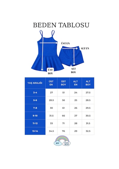 My Kids Wear Kız Çocuk Garson Mayo Elbiseli Şortlu 2 Li Takım 12421 Saks