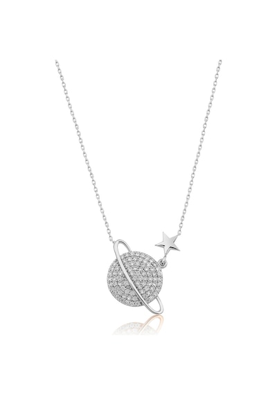 Papatya Silver Nano Zirkon Taşlı Gezegen Kolye Rodyum Kaplama 925 Ayar Gümüş Kadın Kolye - UVPS100215