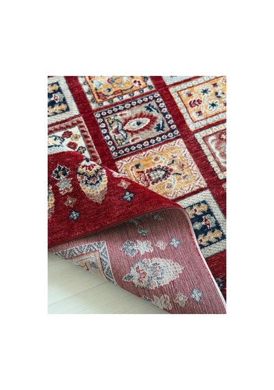 Alize Patchwork Esintili Etnik Desenli Kırmızı Halı - Modern Klasik Oda Ve Salon Halısı Kırmızı