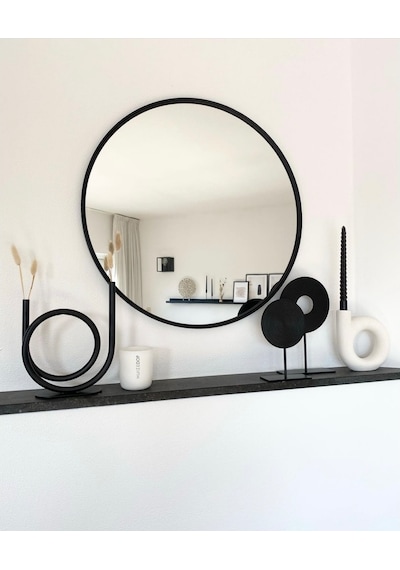 Ersan Dizayn Metal Çerçeve Siyah Dekoratif Yuvarlak Ayna Çap 60Cm Siyah