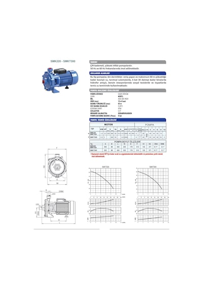 Sumak Smk 220 Çift Kademeli Santrifüj Pompa Monofaze 2.2 Hp