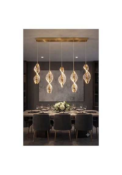 Luxury Modern Sarkıt Led Avize 3 Renk Yüksek Aydınlatma Gücü Ledli Avize Gold