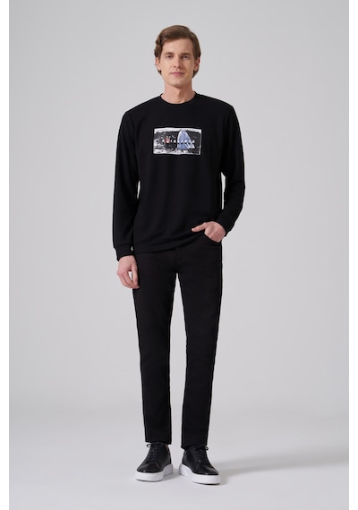 Morven Erkek Siyah Trend Baskılı Bisiklet Yaka Sweat-shirt 26ks063015001 Siyah