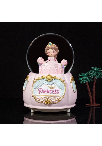 Prenses Temalı Büyük Boy Püskürtmeli Işıklı Ve Müzikli Kar Küresi - Pembe