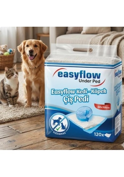 Easyflow Kedi Ve Köpek Çiş Pedi, 60x90 Cm, 120 Adet, Pati Temizleme Mendili Dahil
