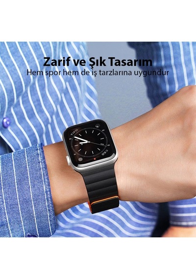 Dux Ducıs Apple Watch 38/40/41mm İçin Manyetik Zincir Versiyon Pu Deri Kayış Kordon- 5775