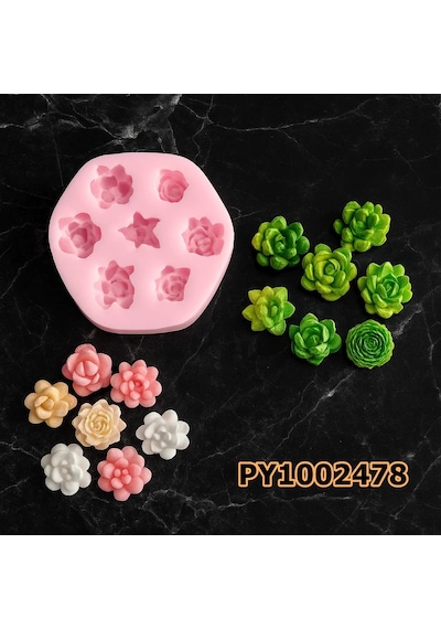 Pk1002478 - Silikon Kalıp Mum Kalıbı 7li Mini Sukulent Kaktüs Renksiz