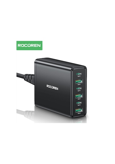 Rocoren 60w 3 Type-c Ve 3 Usb-a 6 Portlu Şarj Cihazı Masaüstü Şarj İstasyonu