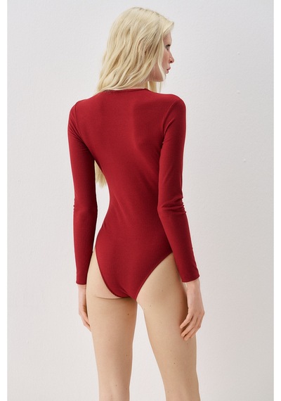 Sagaza Studio Ss6163 Yaka Dantel Detaylı Çıt Çıtlı Body Bordo