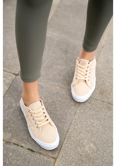Kadın Keten Sneaker Bej