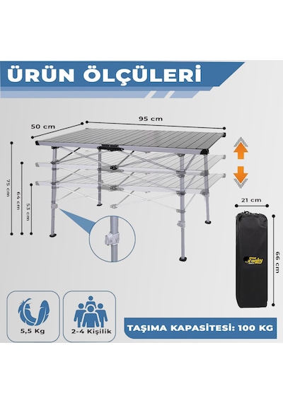Funky Chaırs Hercules Katlanabilir Alümiyum Kamp Masası 128x55x80 Cm Siyah