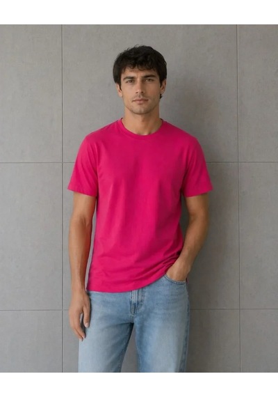 Modi Erkek Basic Pamuklu Tişört Bisiklet Yaka Düz Renk Regular Fit T-shirt - Fuşya Açık Pembe
