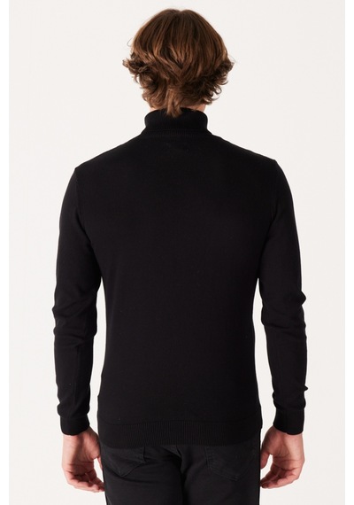 Wrangler Erkek Regular Fit Normal Kesim %100 Pamuk Balıkçı Yaka Triko Kazak W8D42P100 Siyah
