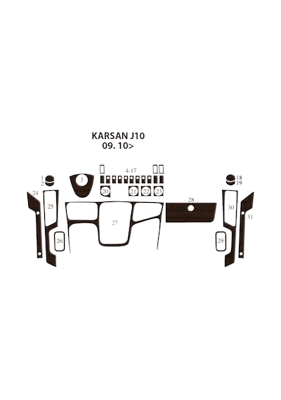Peugeot Karsan J10 Torpido Kaplama 2010 31 Parça Koyu Meşe