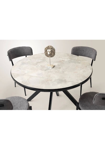 Ahşap Yuvarlak Açılır Büyüyen Yemek Masası Parlak Koyu Gri 70x120cm Gri