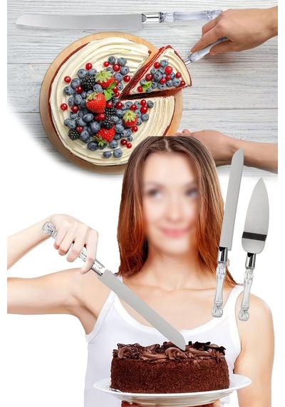 2 Parça Paslanmaz Şık Servis Seti Pasta Kek Vs Servis Seti Zarif Set Gri