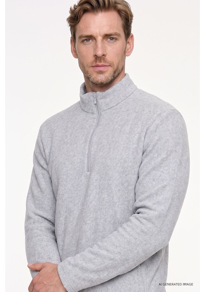 AC&Co / Altınyıldız Classics Anti-Pilling Tüylenme Yapmayan Bato Yaka Erkek Polar Sweatshirt - Gri Melanj