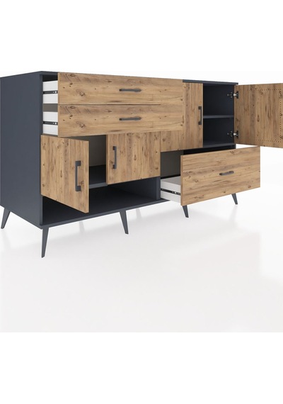 Kronos Konsol 3 Raflı 3 Çekmeceli 4 Kapaklı 176x59x99 Antrasit-ça Antrasit-çam
