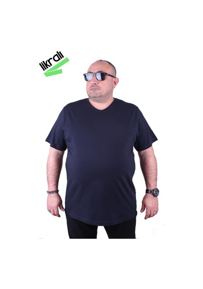 Moc Grande Mocgrande Erkek Büyük Beden Likralı Basic V Yaka Tişört 11170 Lacıvert Lacivert