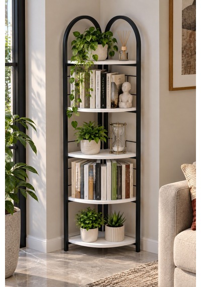 Sulorahome Metal Köşe Kitaplığı Ve Saksılık Beyaz 150 Cm Antrasit