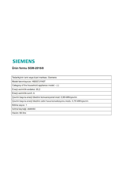 Siemens HB557JYH0T 66 LT Ankastre Fırın Gri