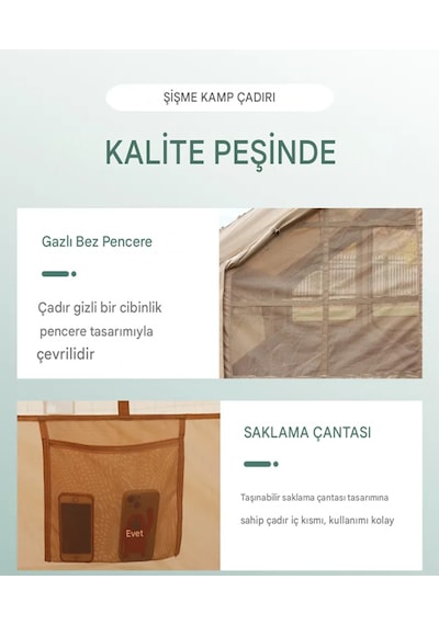 12 Kişilik Şişme Kamp Çadırı 4 Mevsim Deniz Çadır Oxford Kumaşlı Bej