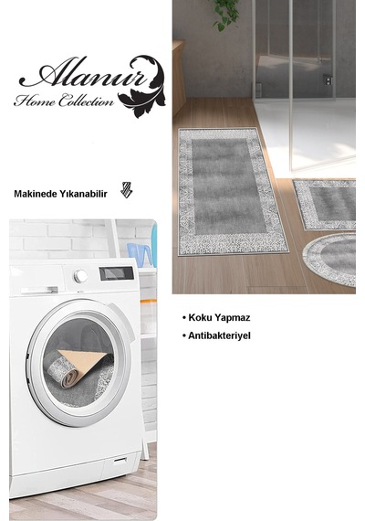 Dekoreko Kaymaz Taban Djt 3 Lü Banyo Paspas Takımı Yıldız Deri Karışık Modern 1460 gri