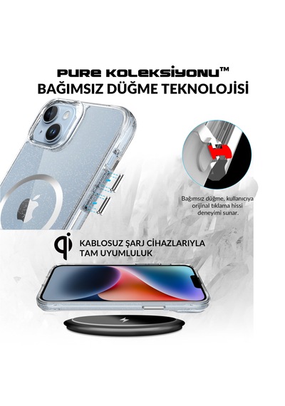 Bix iPhone Uyumlu 14 Plus / 15 Plus Magsafe Simli Kılıf Shock Pocket Darbe Emici Teknolojili Çizilmeye Dayanıklı Simli Şeffaf Bix iPhone Uyumlu 14 Plus / 15 Plus Magsafe Simli Kılıf Shock Pocket Darbe Emici Teknolojili Çizilmeye Dayanıklı Simli Şeffaf